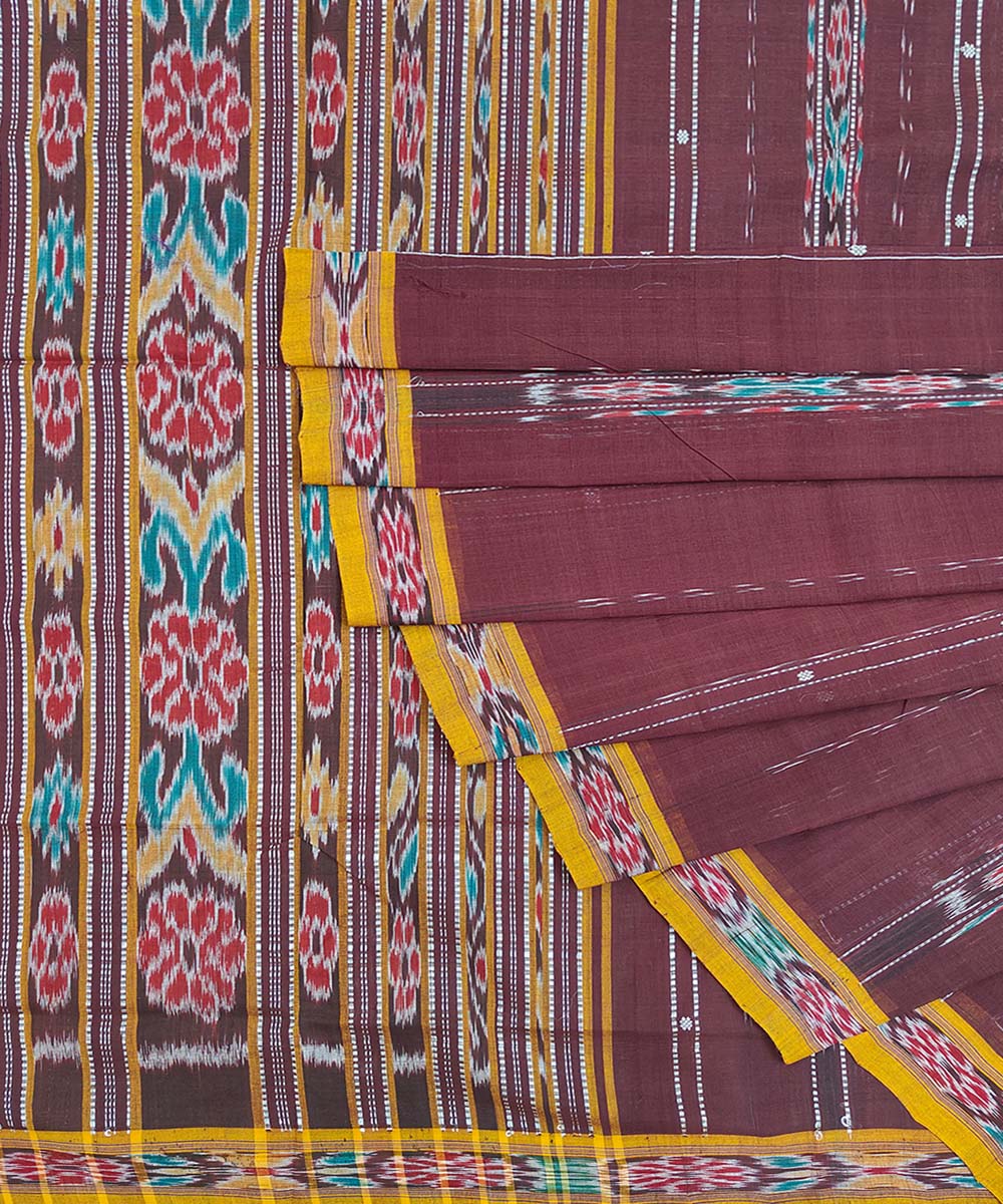 Maroon Sambalpuri Handwoven Single Ikat Cotton Saree Image 1