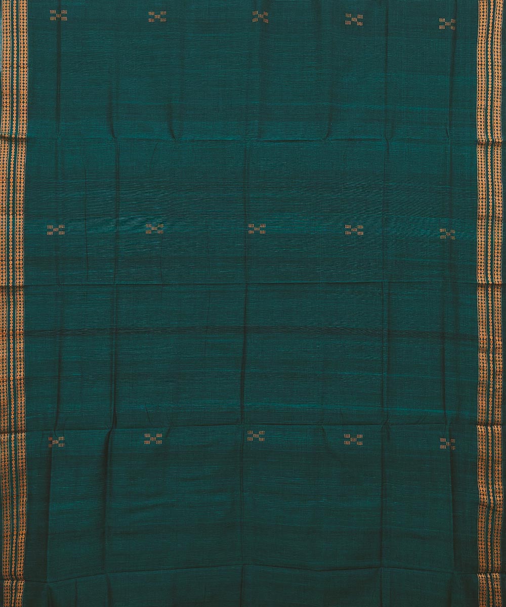 Green Bomkai Handwoven Single Ikat Cotton Saree Image 3