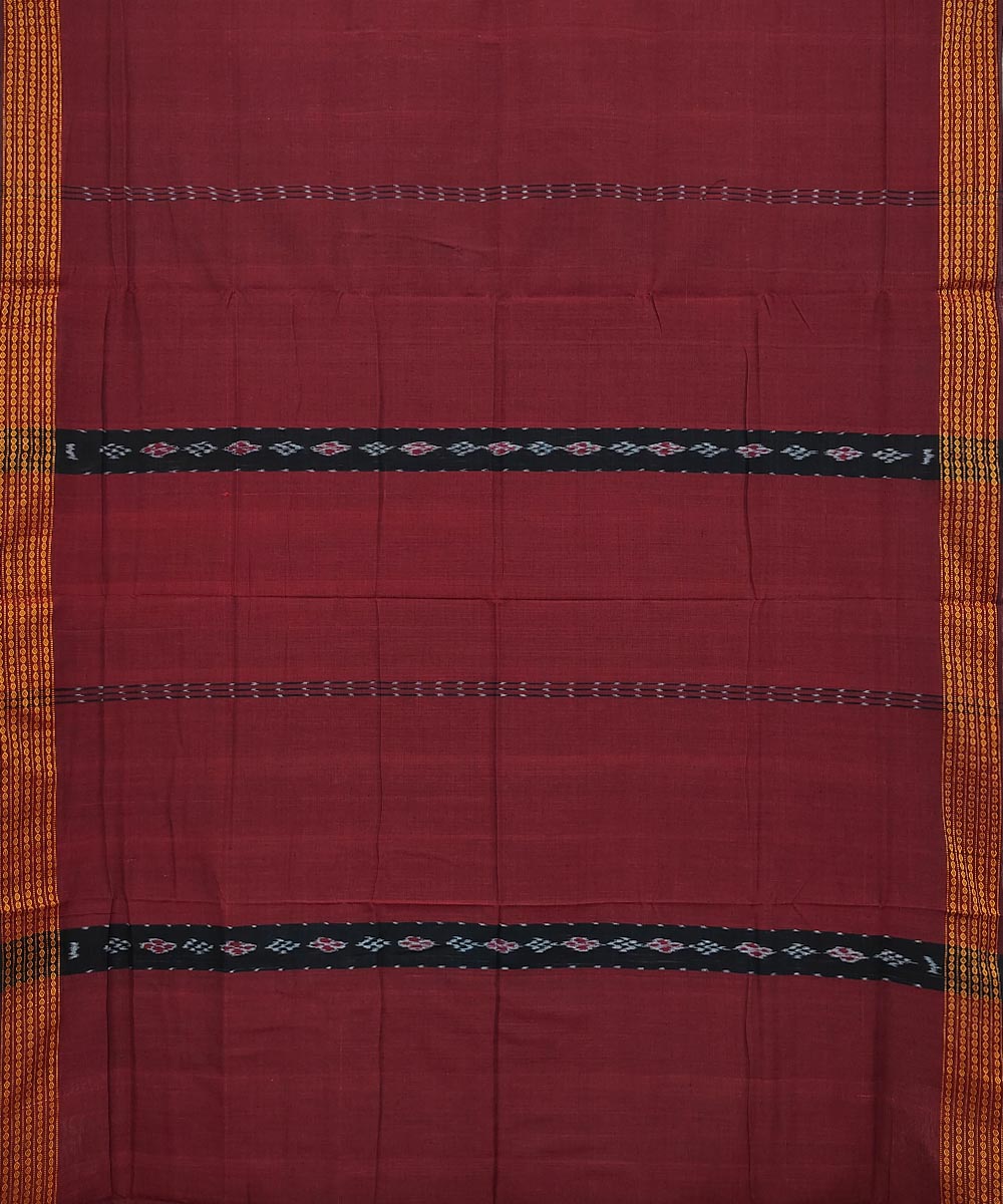 Maroon Bomkai Handwoven Single Ikat Cotton Saree Image 3
