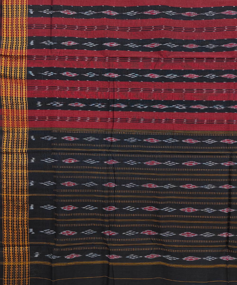 Maroon Bomkai Handwoven Single Ikat Cotton Saree Image 4