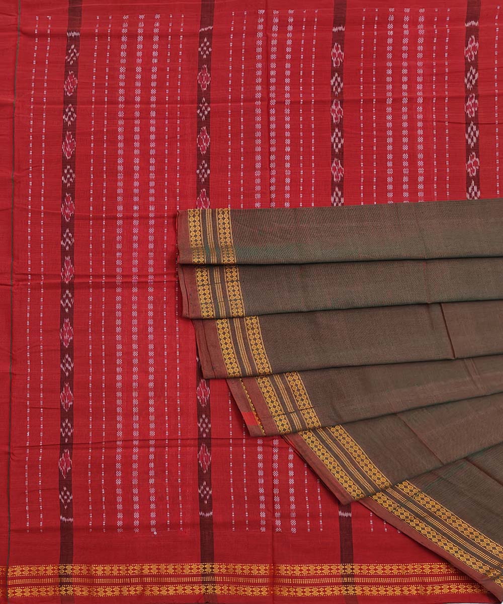 Green Bomkai Handwoven Single Ikat Cotton Saree Image 1