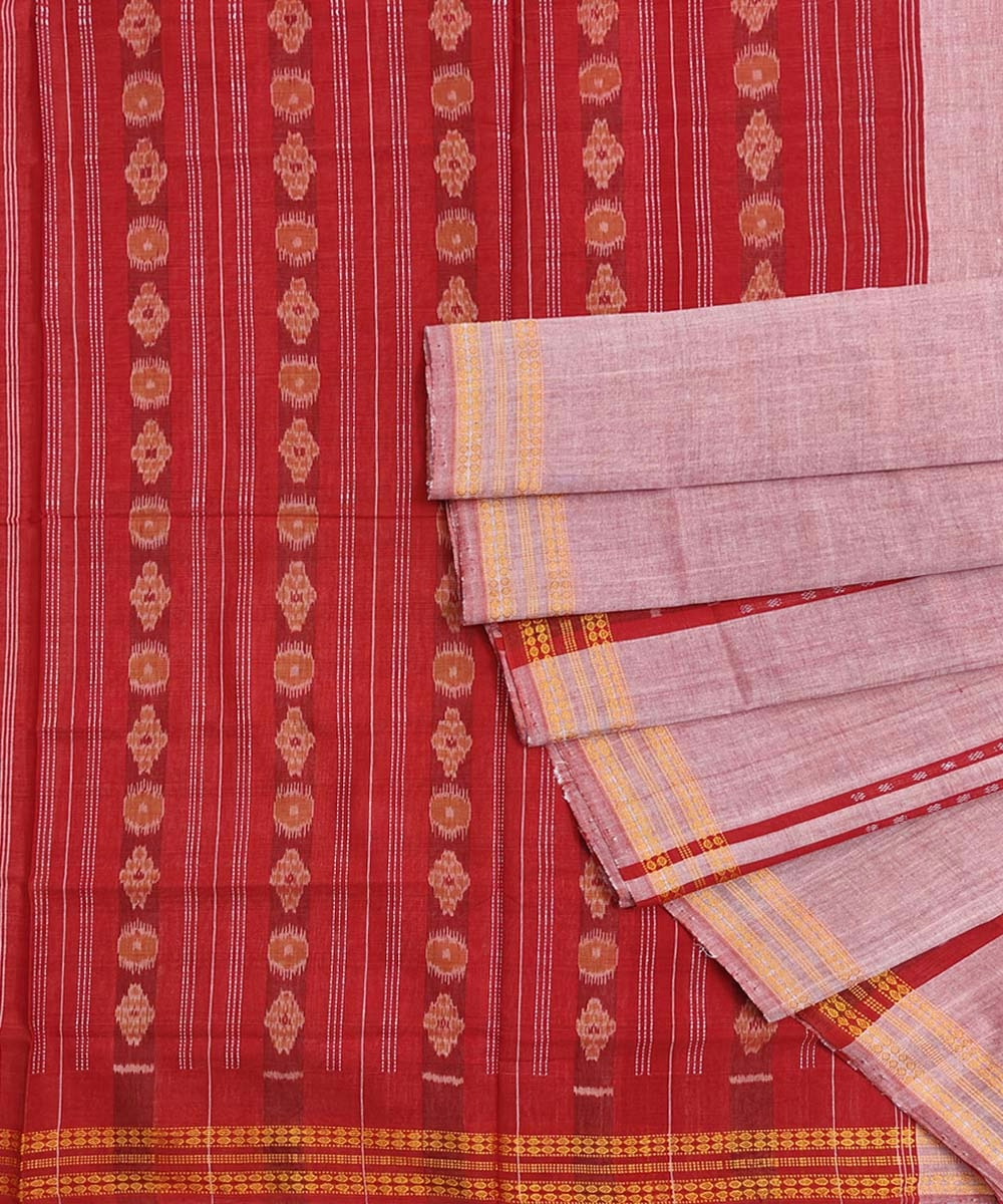 Beige Bomkai Handwoven Single Ikat Cotton Saree Image 1