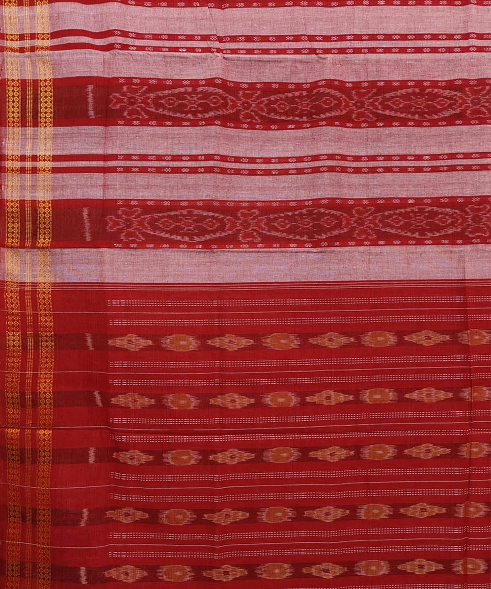 Beige Bomkai Handwoven Single Ikat Cotton Saree Image 4