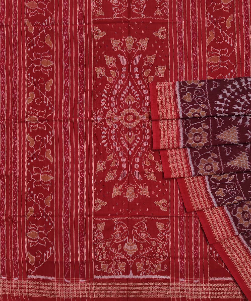 Maroon Red Sambalpuri Handwoven Single Ikat Cotton Saree Image 1