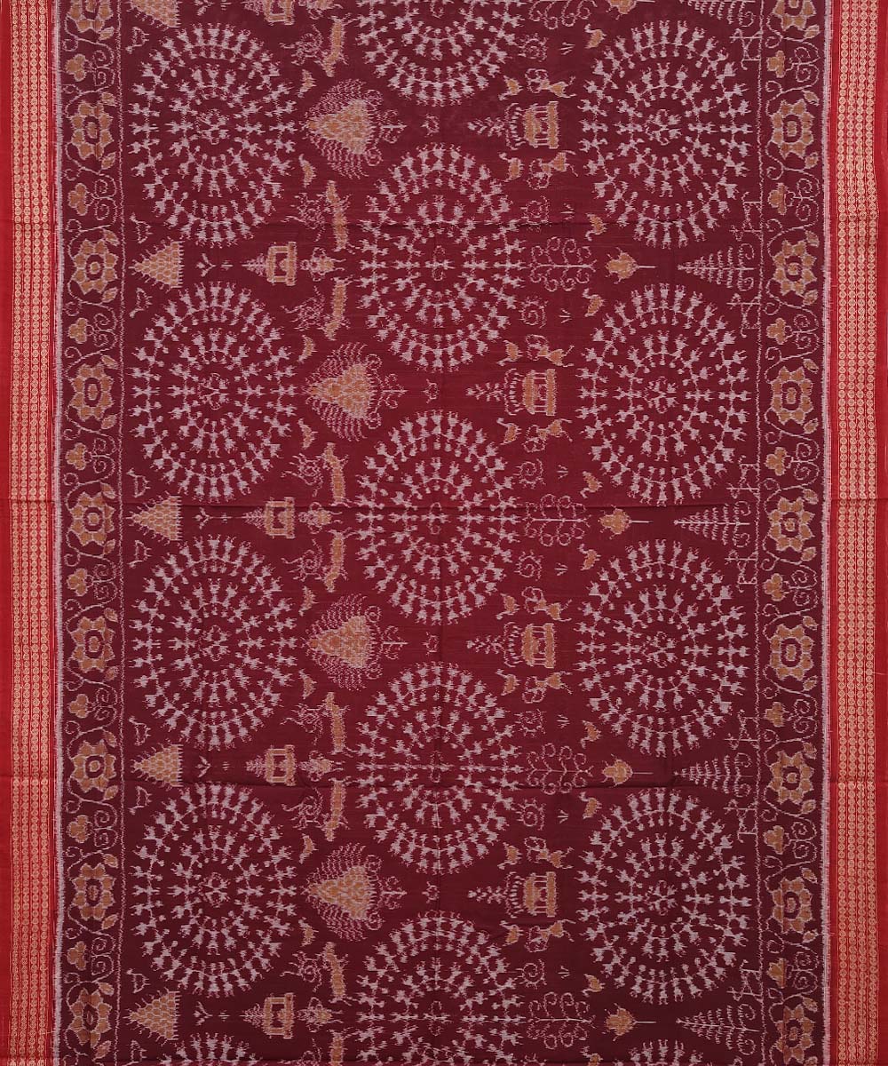 Maroon Red Sambalpuri Handwoven Single Ikat Cotton Saree Image 3