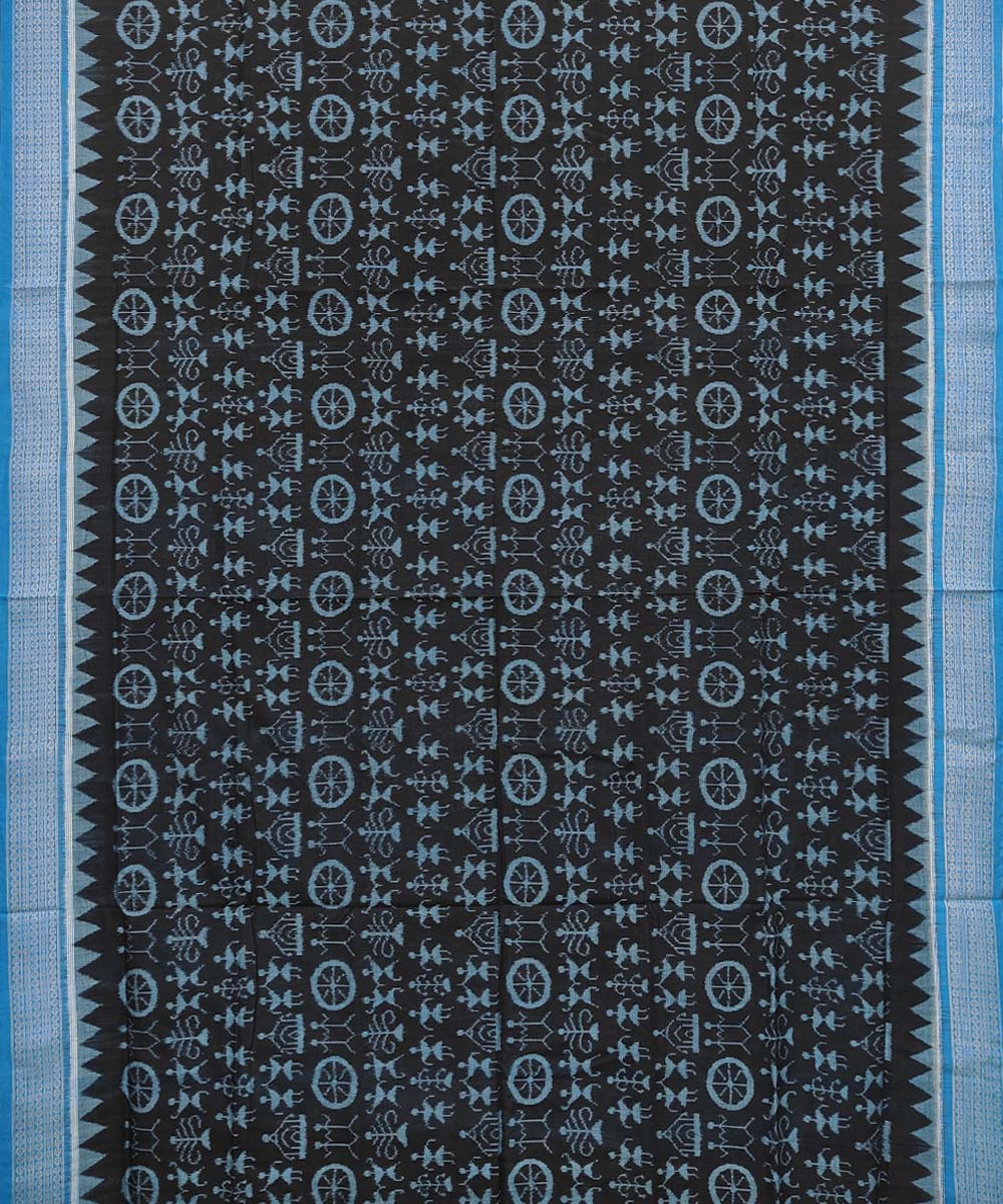 Black Blue Sambalpuri Handwoven Single Ikat Cotton Saree Image 3