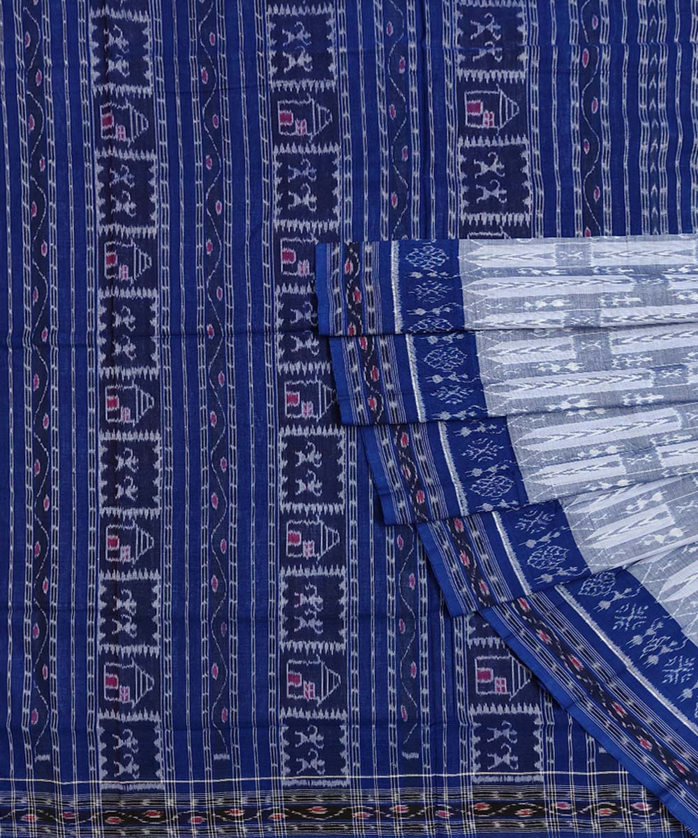 Gray Blue Sambalpuri Handwoven Single Ikat Cotton Saree Image 1