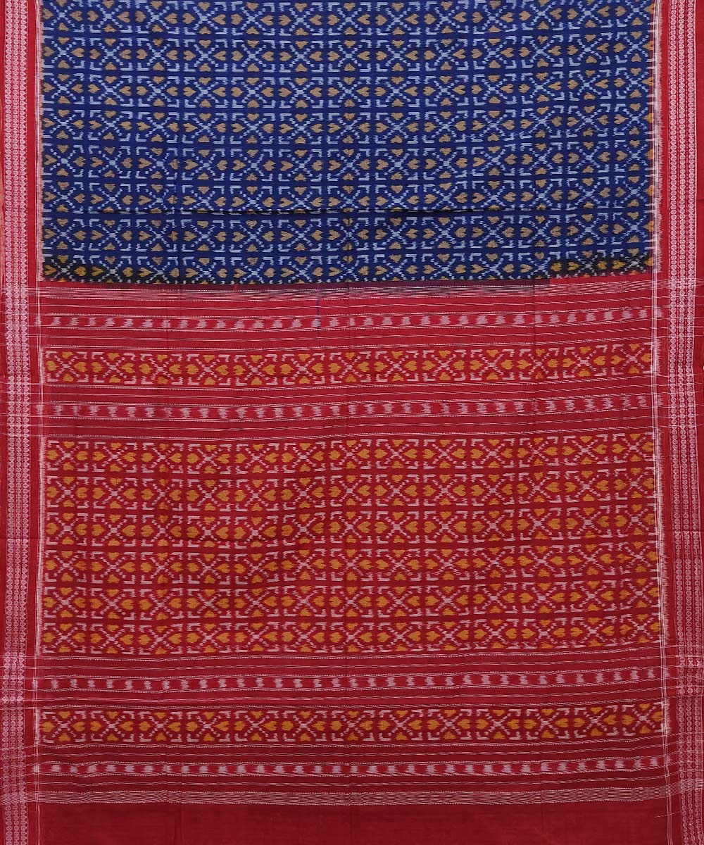 Blue Maroon Sambalpuri Handwoven Single Ikat Cotton Saree Image 2