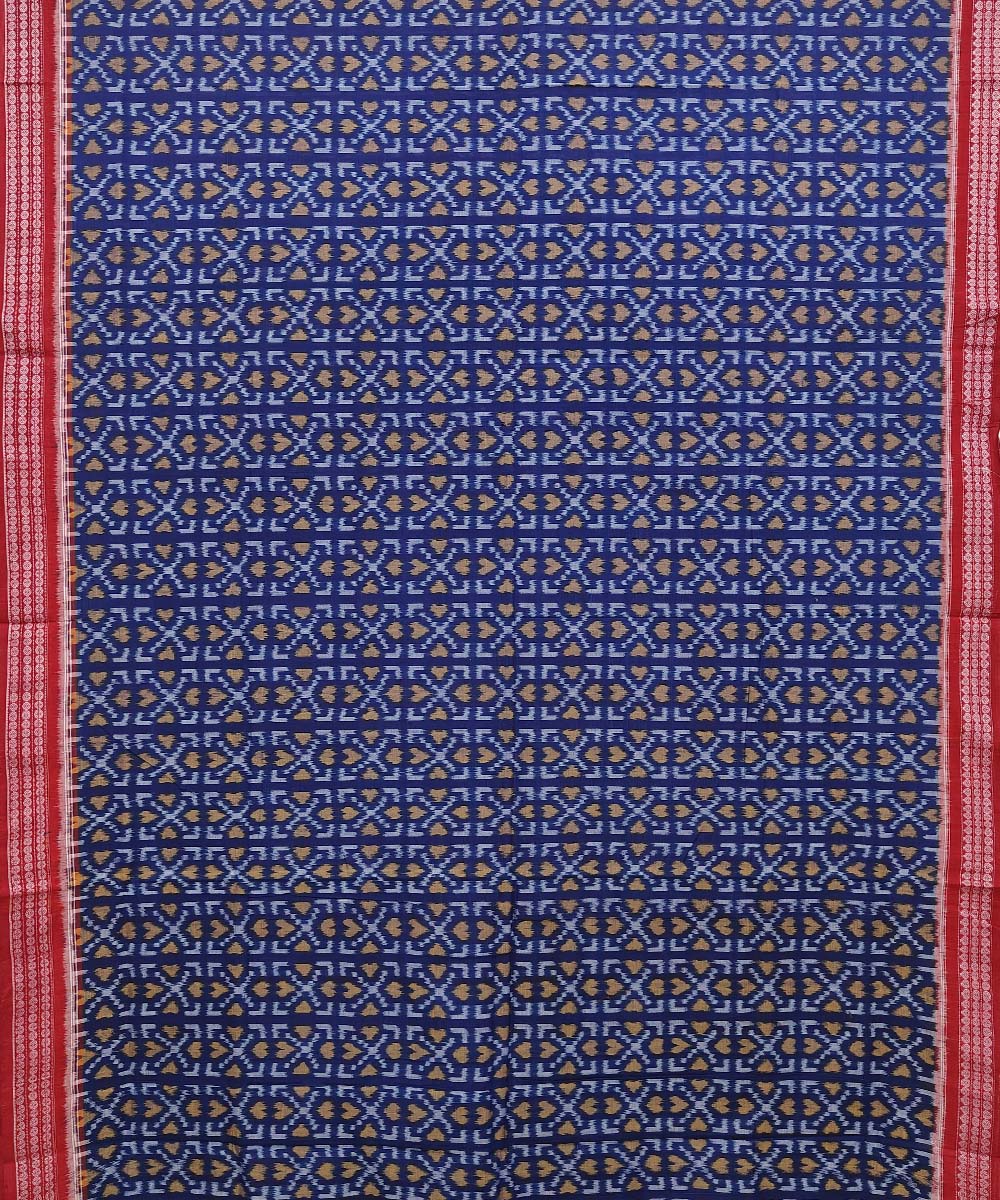 Blue Maroon Sambalpuri Handwoven Single Ikat Cotton Saree Image 3