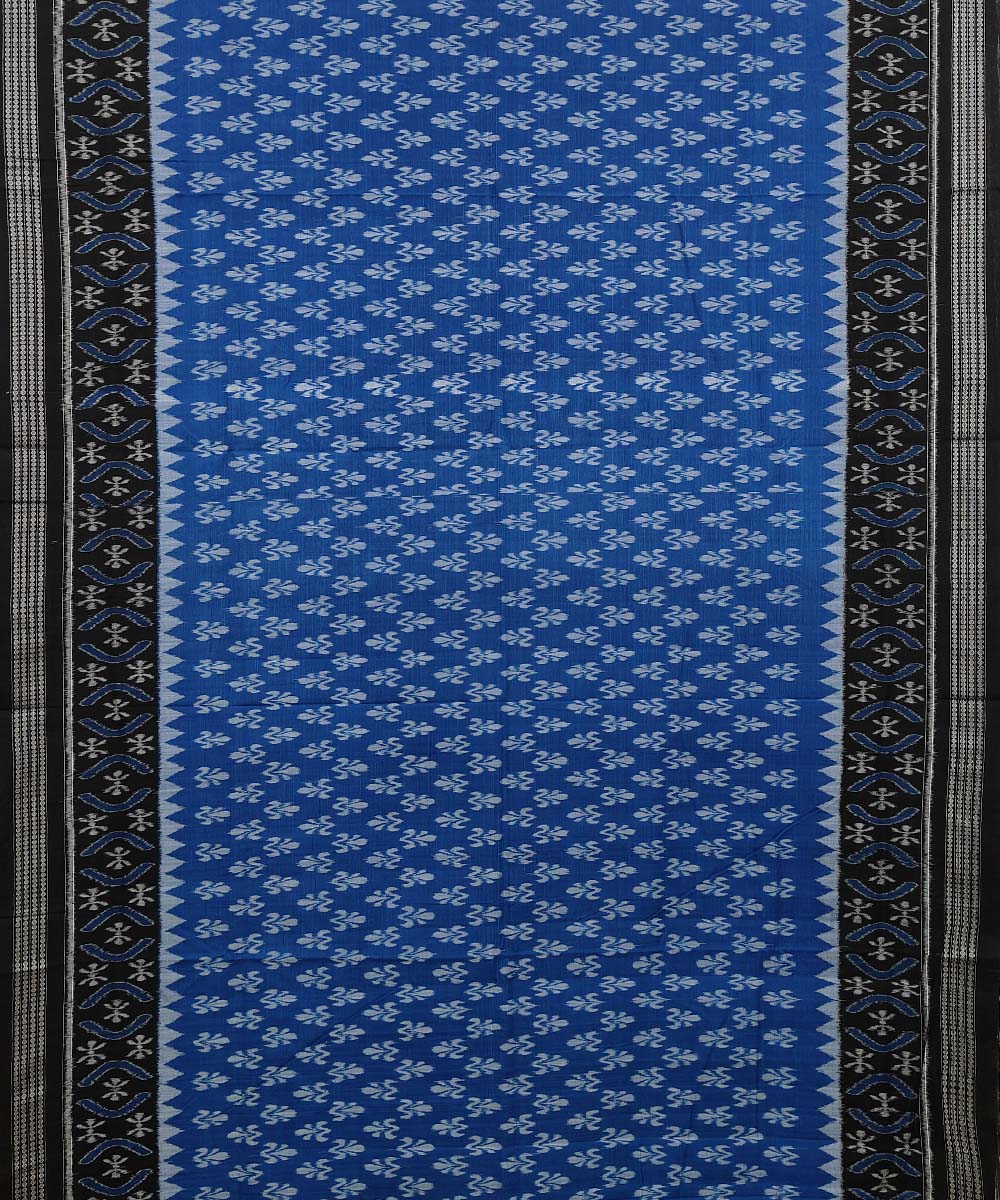Blue Black Sambalpuri Handwoven Single Ikat Cotton Saree Image 3
