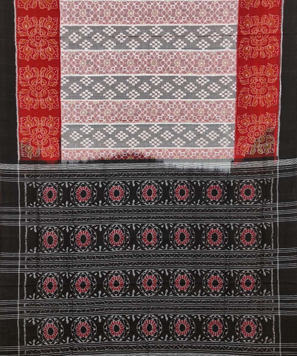 Gray Black Red Sambalpuri Handwoven Single Ikat Cotton Saree Image 2