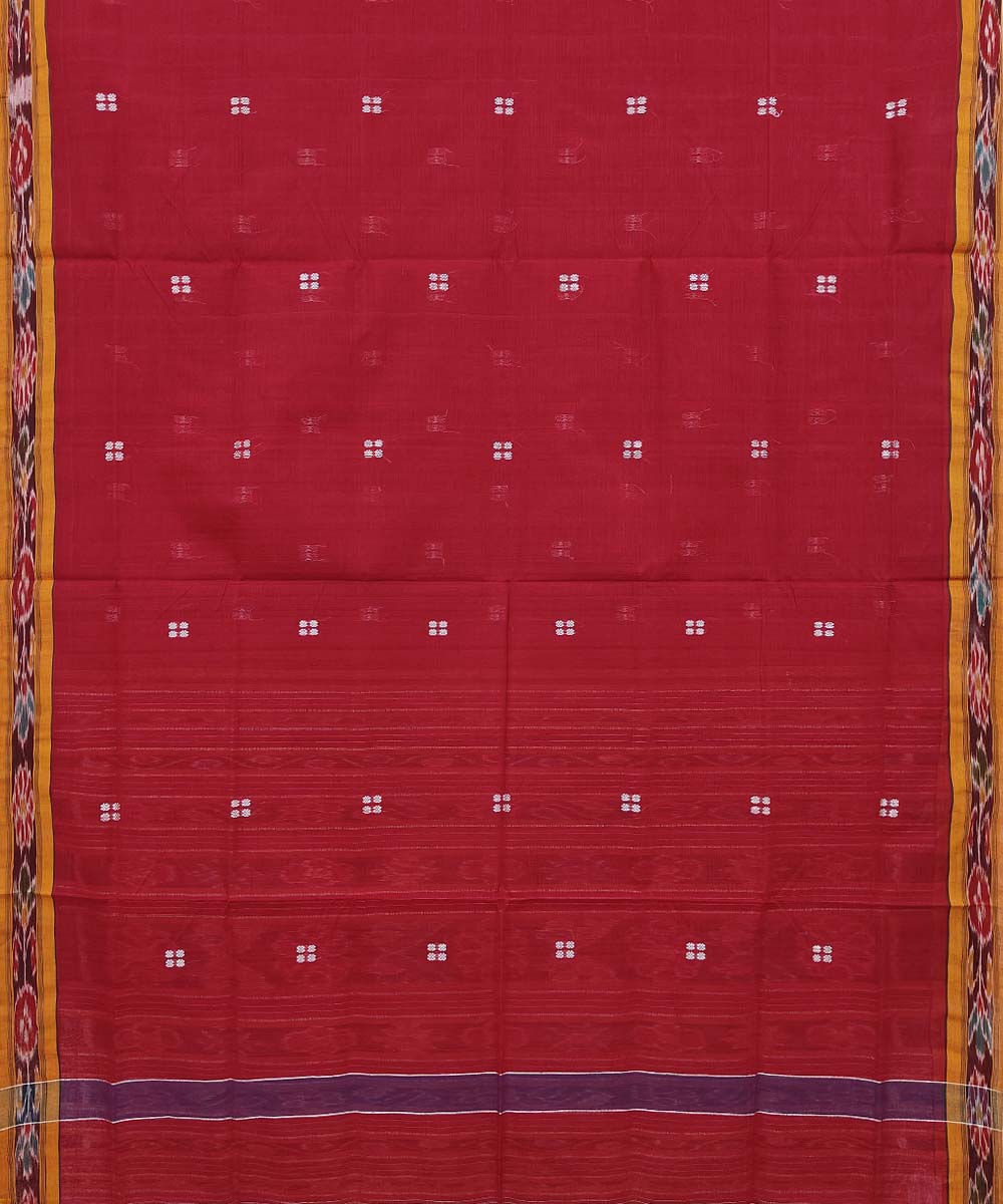 Red Yellow Sambalpuri Handwoven Single Ikat Cotton Saree Image 3