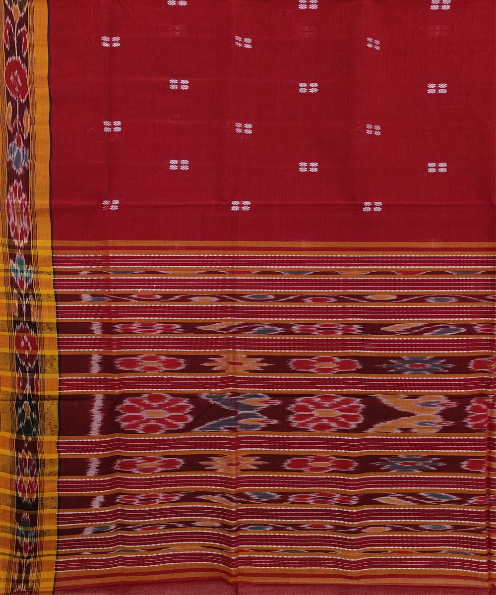 Red Yellow Sambalpuri Handwoven Single Ikat Cotton Saree Image 4