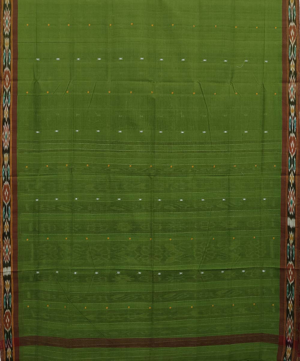 Green Maroon Sambalpuri Handwoven Single Ikat Cotton Saree Image 3