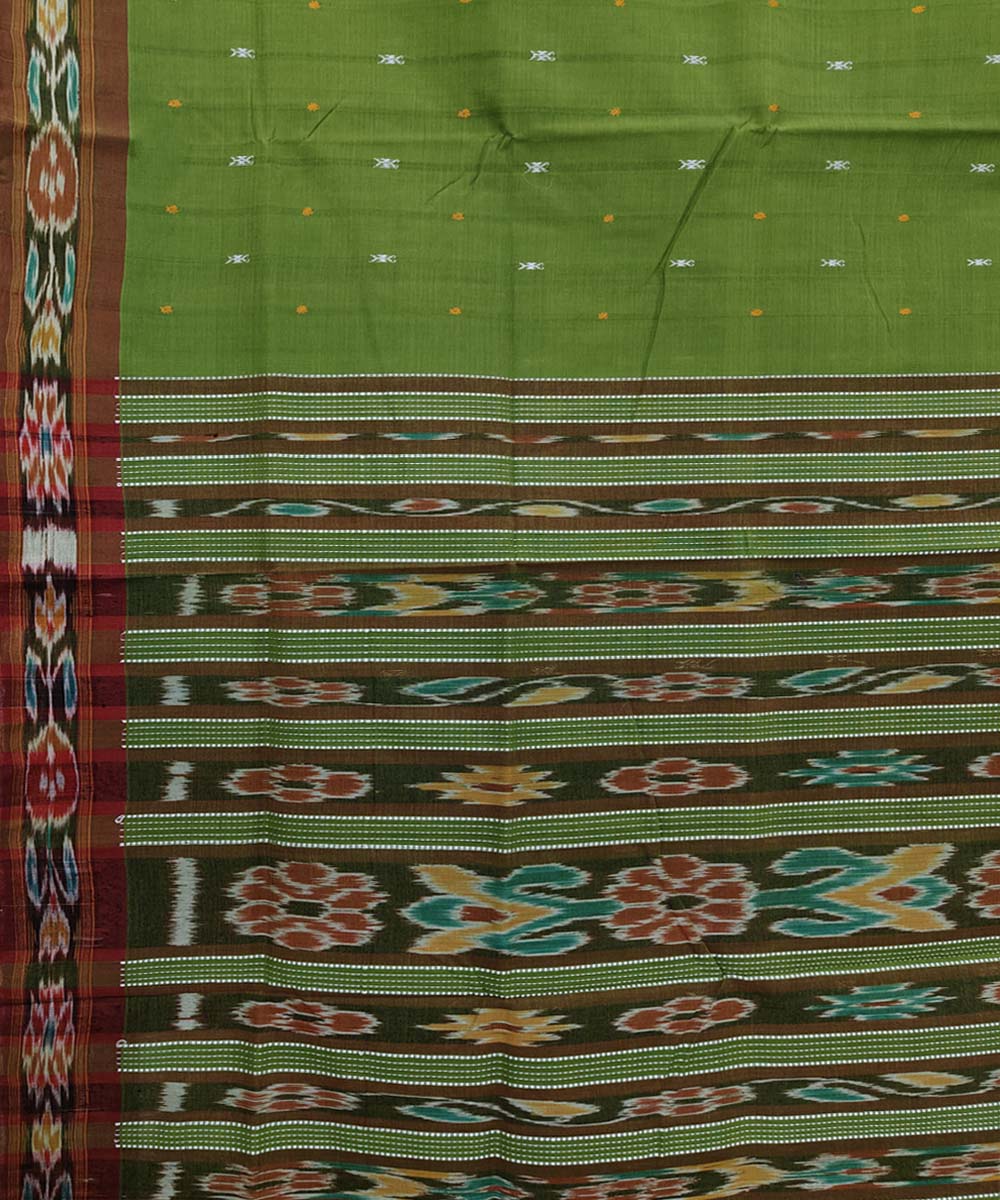 Green Maroon Sambalpuri Handwoven Single Ikat Cotton Saree Image 4