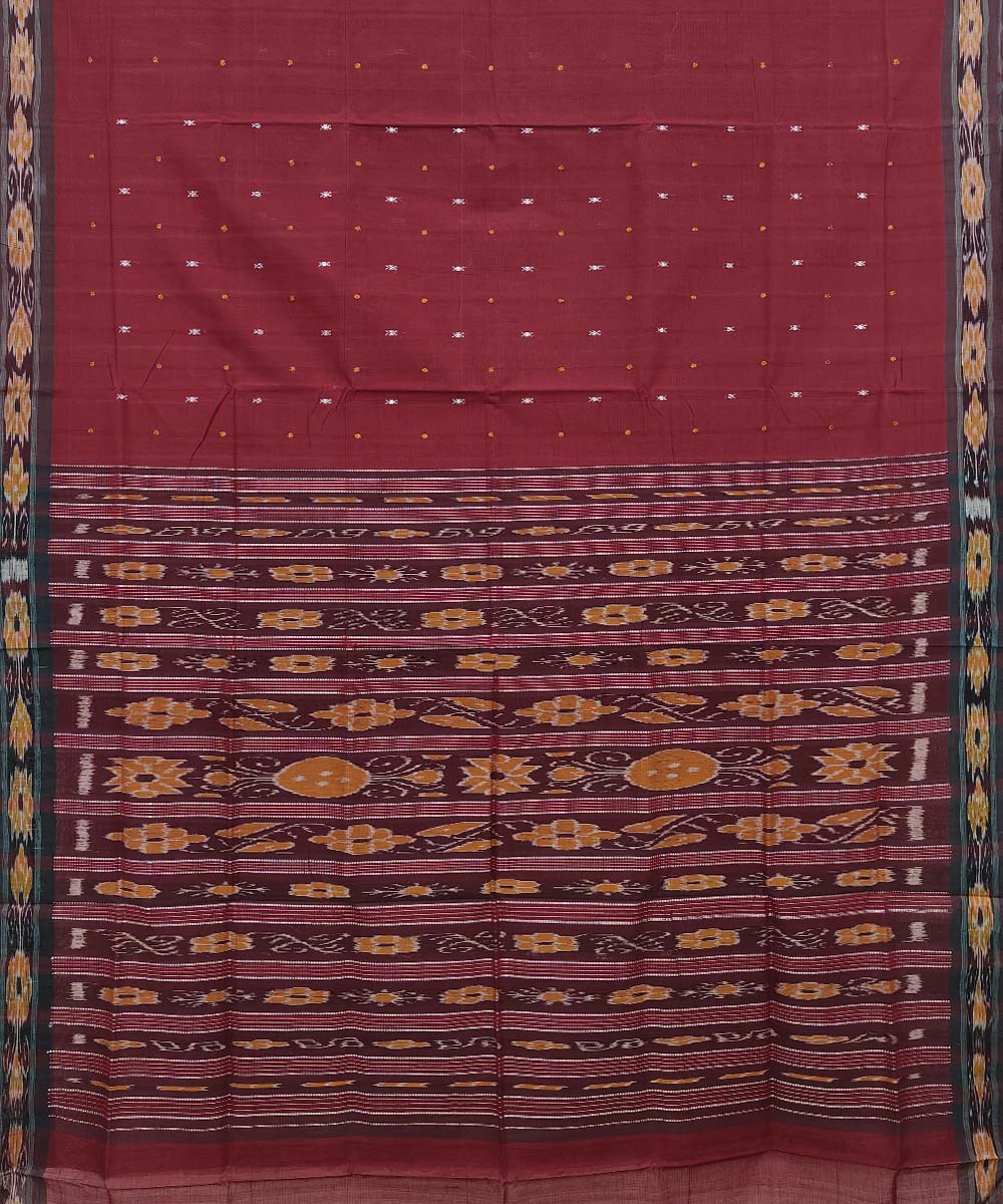 Maroon Black Sambalpuri Handwoven Single Ikat Cotton Saree Image 2