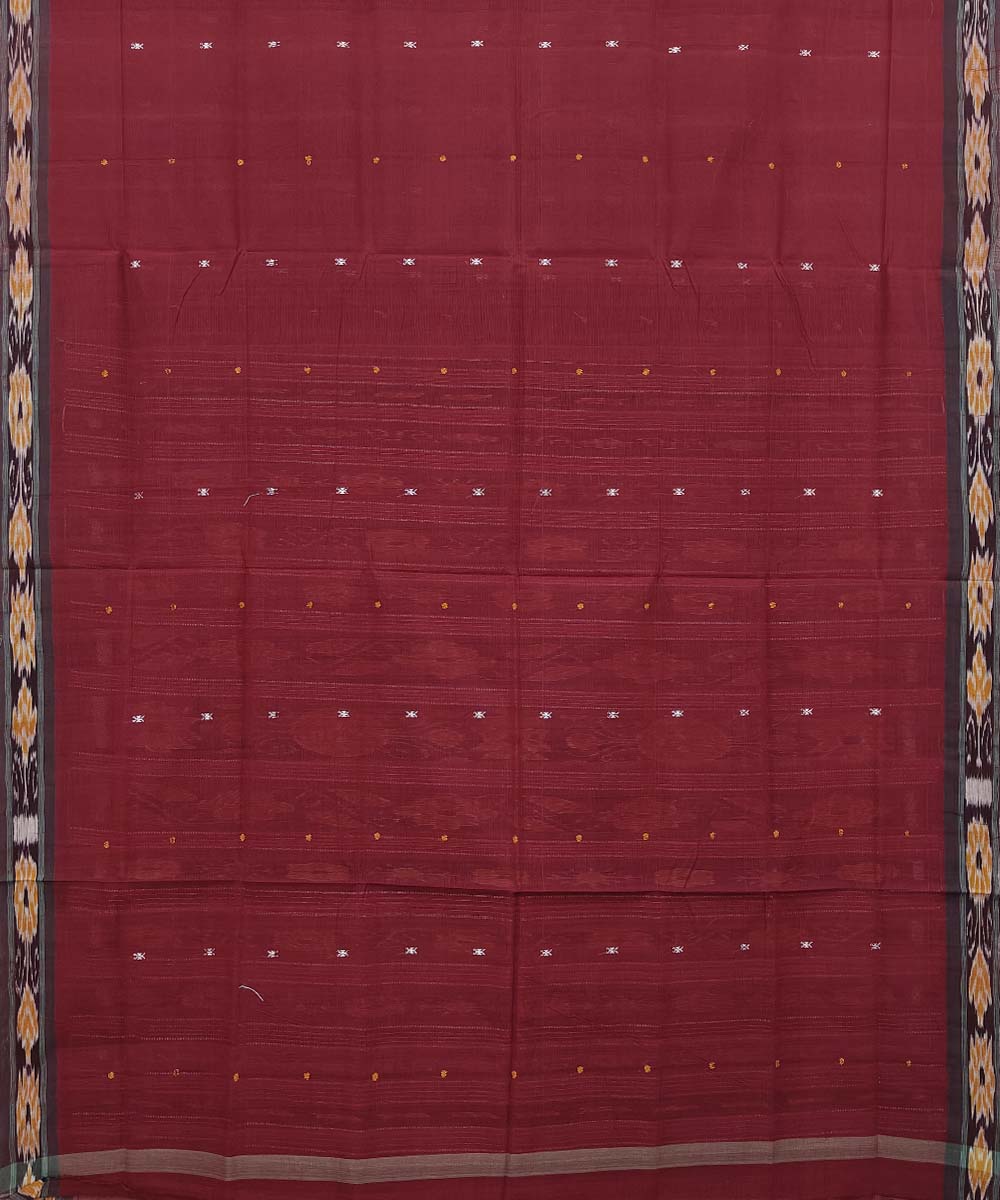 Maroon Black Sambalpuri Handwoven Single Ikat Cotton Saree Image 3