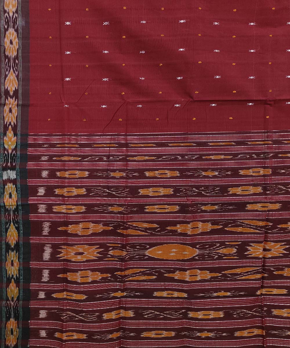 Maroon Black Sambalpuri Handwoven Single Ikat Cotton Saree Image 4