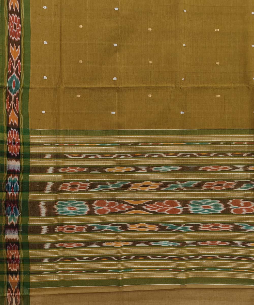 Mossgreen Offwhite Sambalpuri Handwoven Single Ikat Cotton Saree Image 4