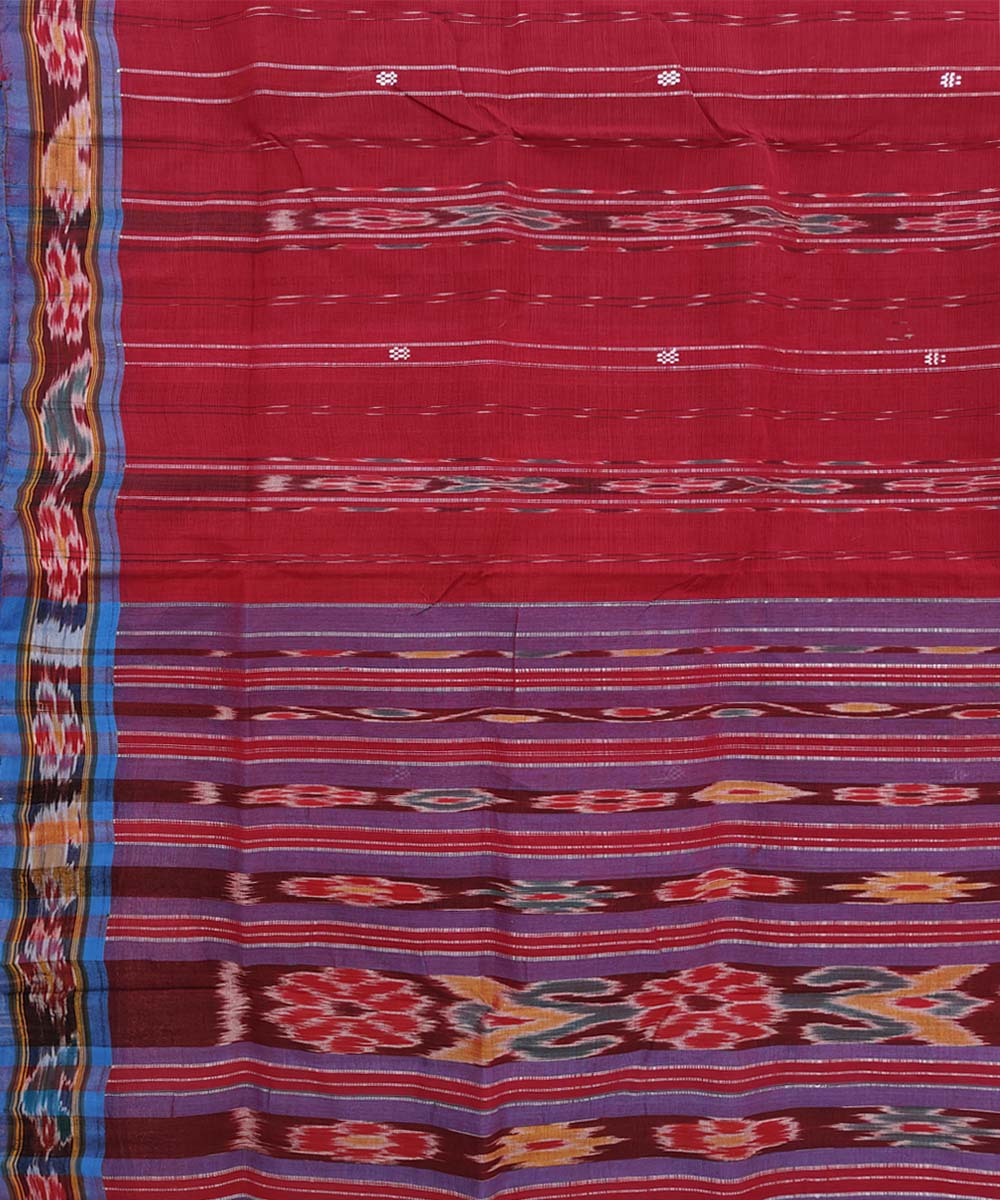 Maroon Blue Sambalpuri Handwoven Single Ikat Cotton Saree Image 4