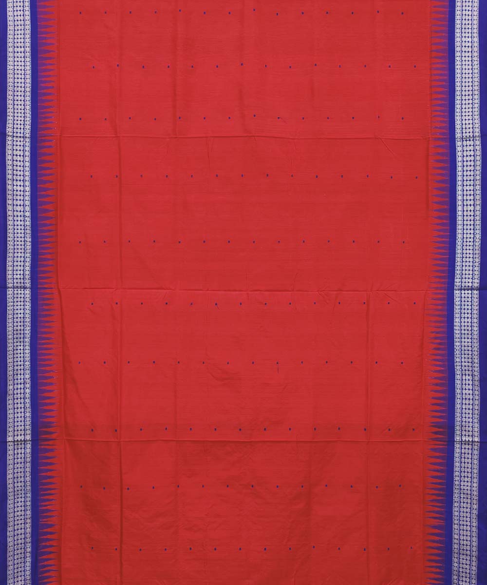Red Blue Handwoven Bomkei Silk Saree Image 3