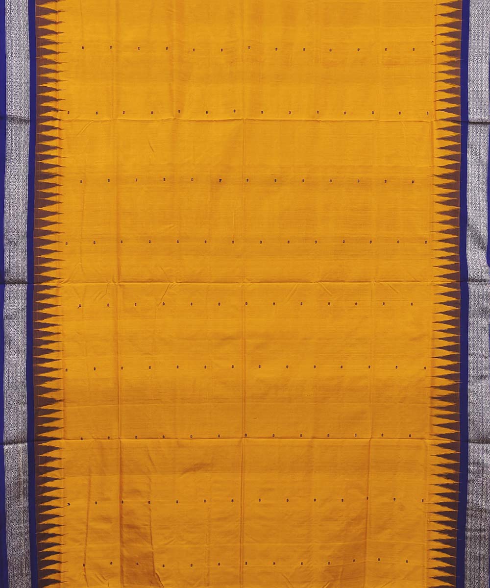 Yellow Blue Handwoven Bomkei Silk Saree Image 3
