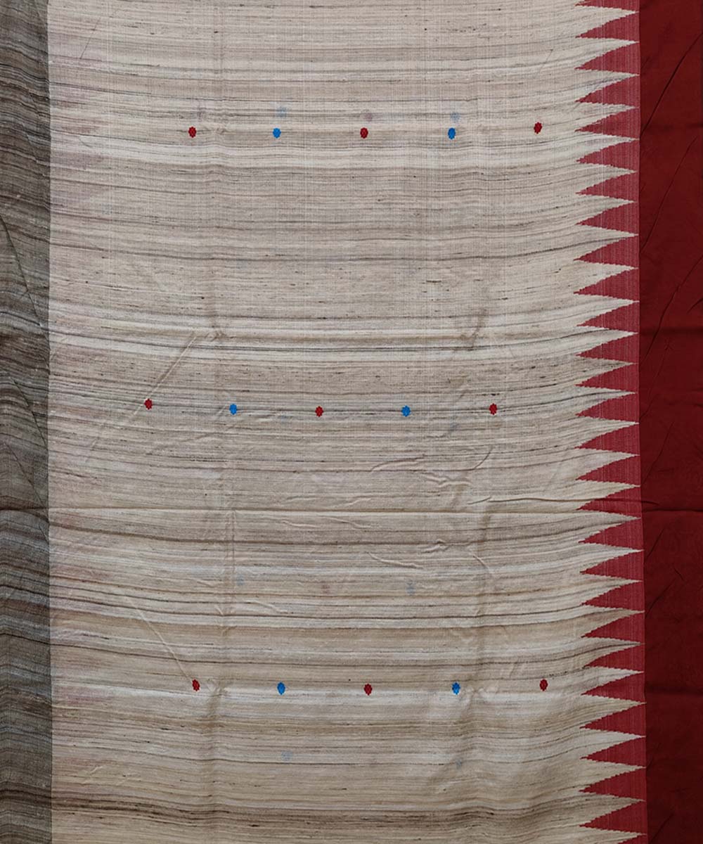Beige Maroon Sambalpuri Handwoven Dolabedi Tussar Silk Saree Image 3