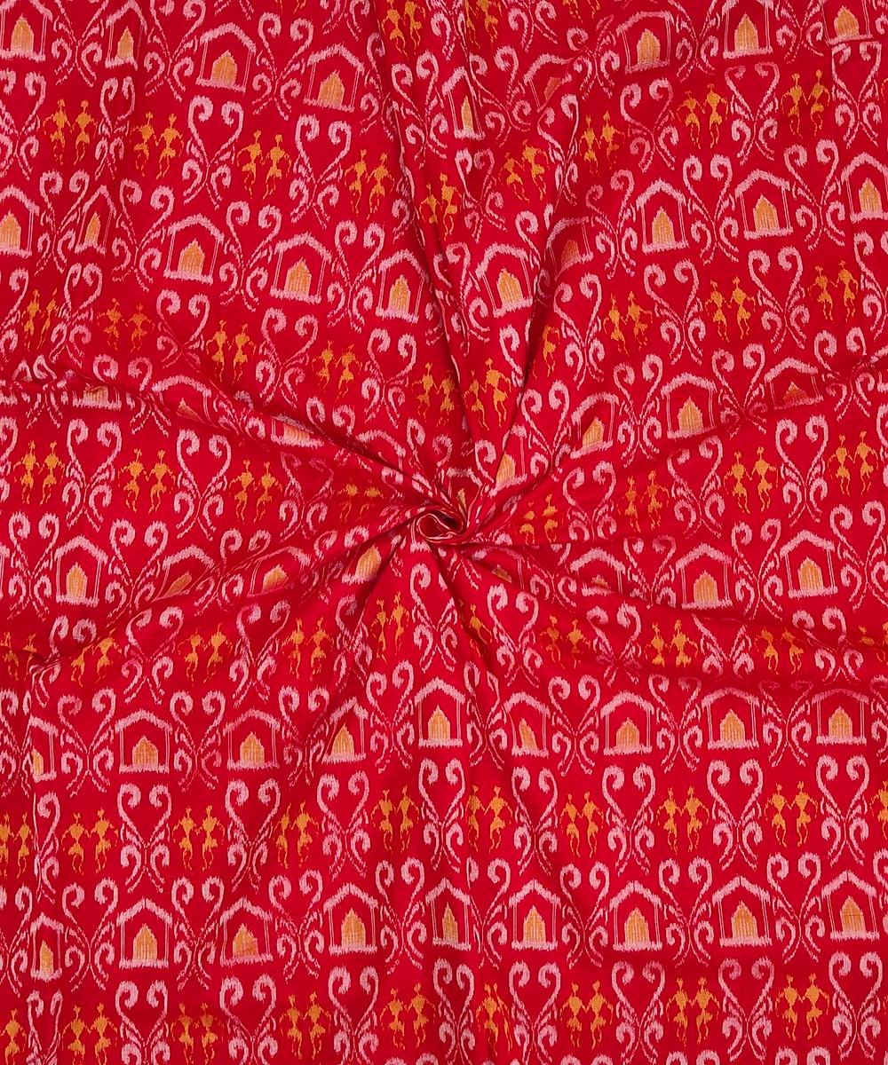 Red Sambalpuri Handwoven Single Ikat Shirting Materials SFCSHI1436