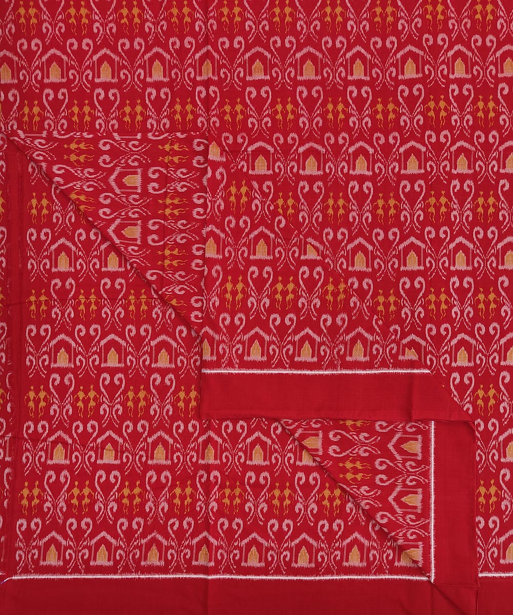 Red Sambalpuri Handwoven Single Ikat Shirting Materials Image 2