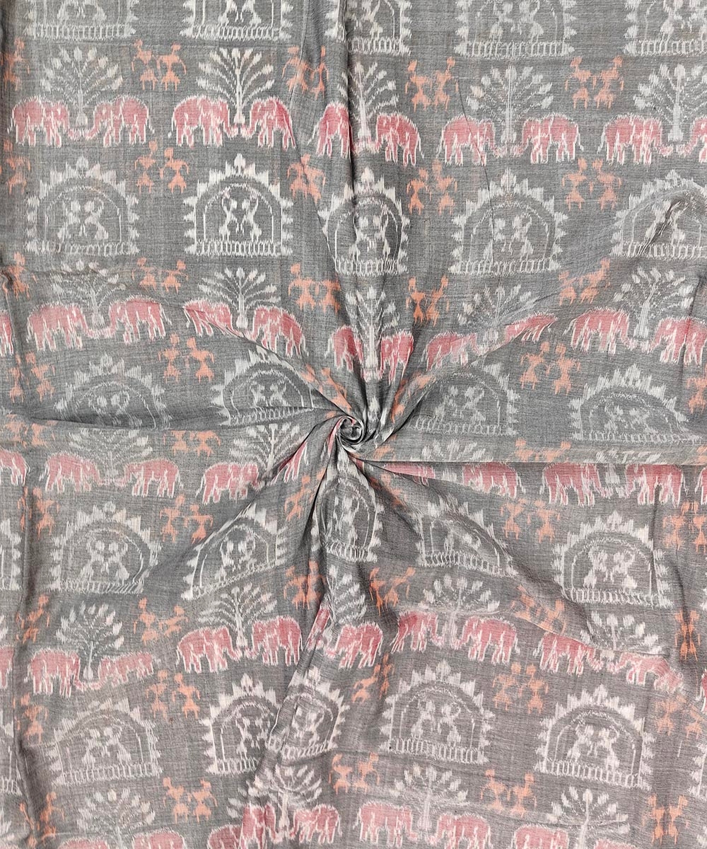 Gray Sambalpuri Handwoven Single Ikat Shirting Materials SFCSHI1439