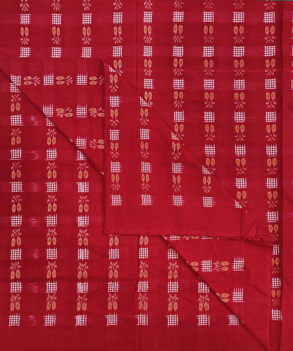 Red Sambalpuri Handwoven Single Ikat Shirting Materials Image 2