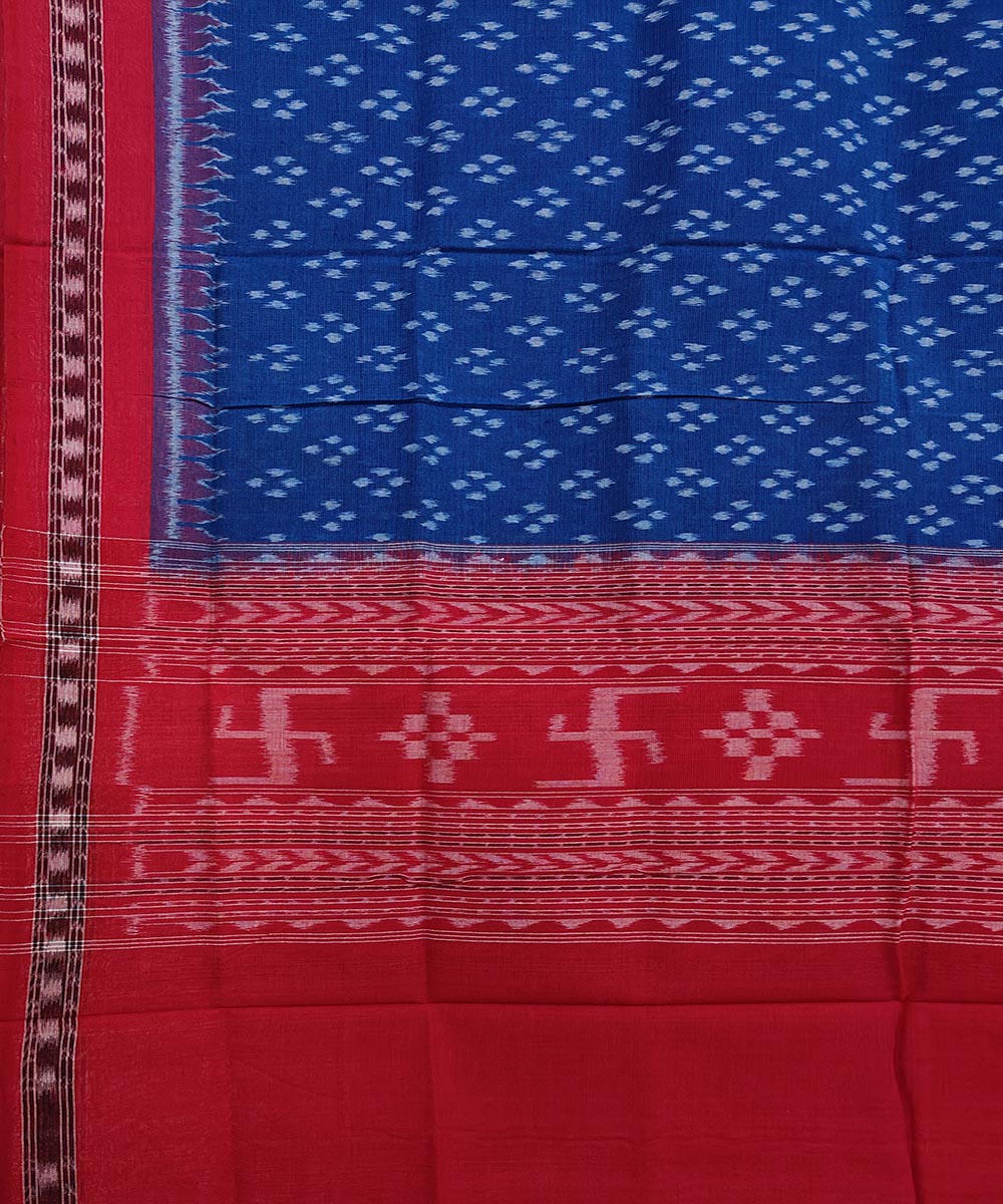 Blue Red Sambalpuri Handwoven Single Ikat Cotton Dupatta Image 3