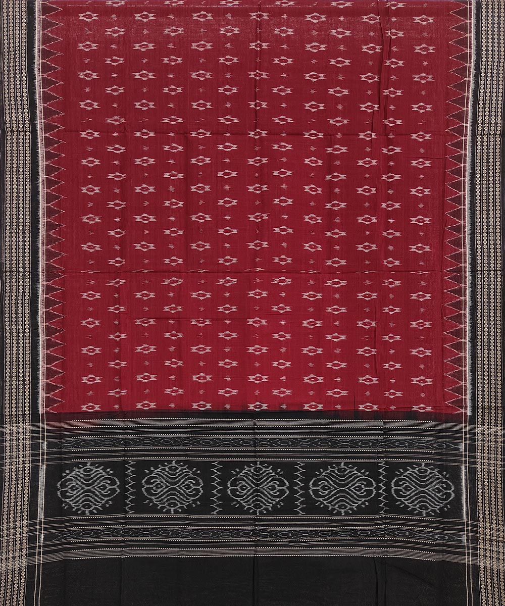Maroon Black Sambalpuri Handwoven Single Ikat Cotton Dupatta Image 2
