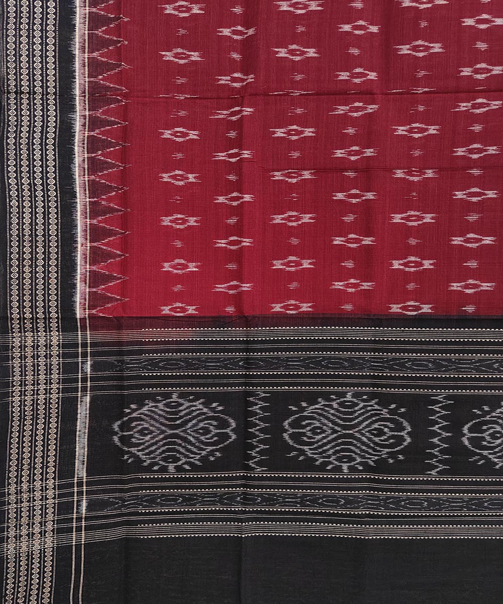 Maroon Black Sambalpuri Handwoven Single Ikat Cotton Dupatta Image 3