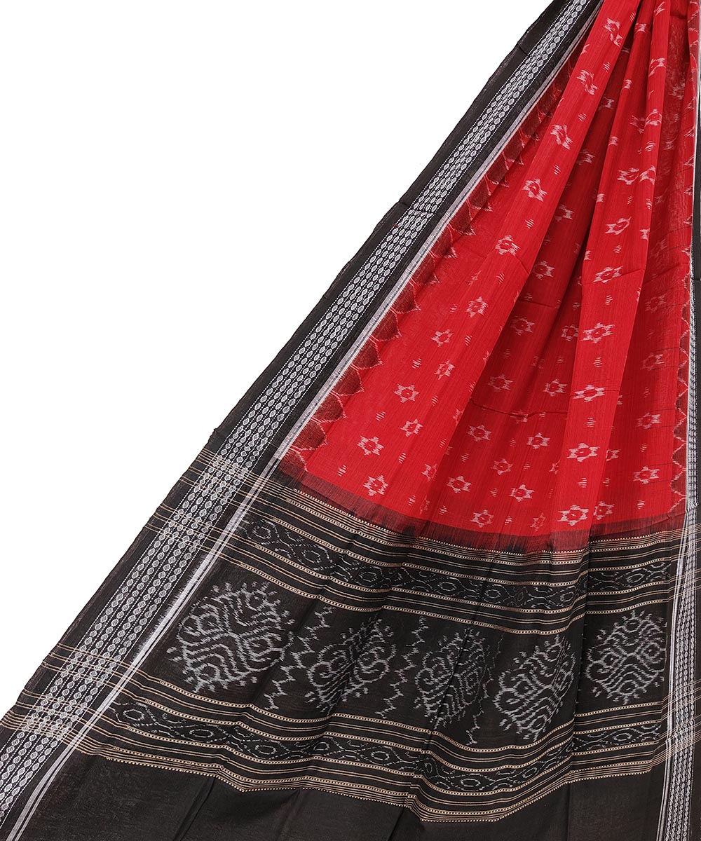Red Black Sambalpuri Handwoven Single Ikat Cotton Dupatta SFCDUP1445