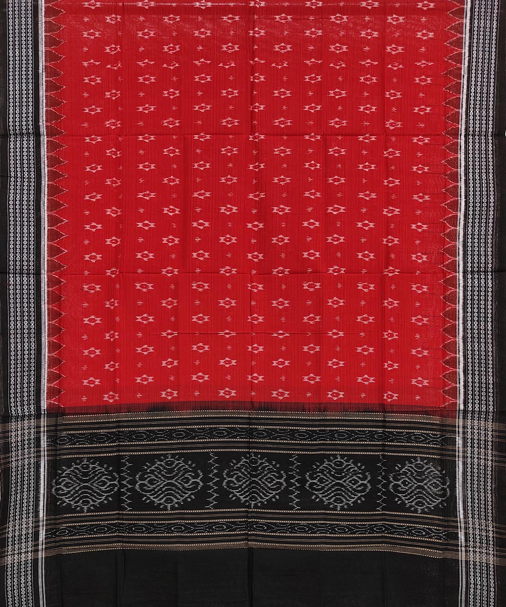 Red Black Sambalpuri Handwoven Single Ikat Cotton Dupatta Image 2