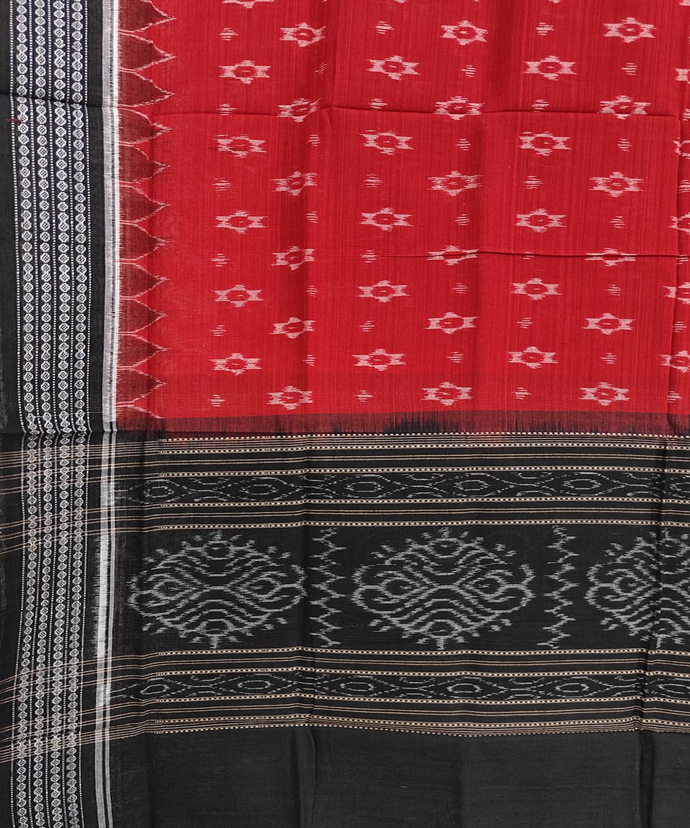 Red Black Sambalpuri Handwoven Single Ikat Cotton Dupatta Image 3