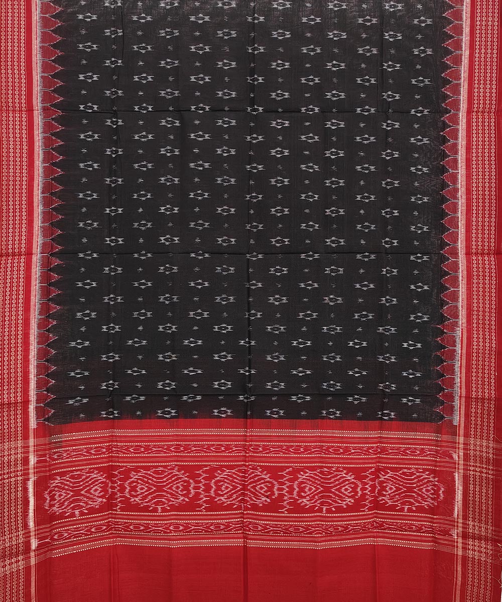 Black Red Sambalpuri Handwoven Single Ikat Cotton Dupatta Image 2