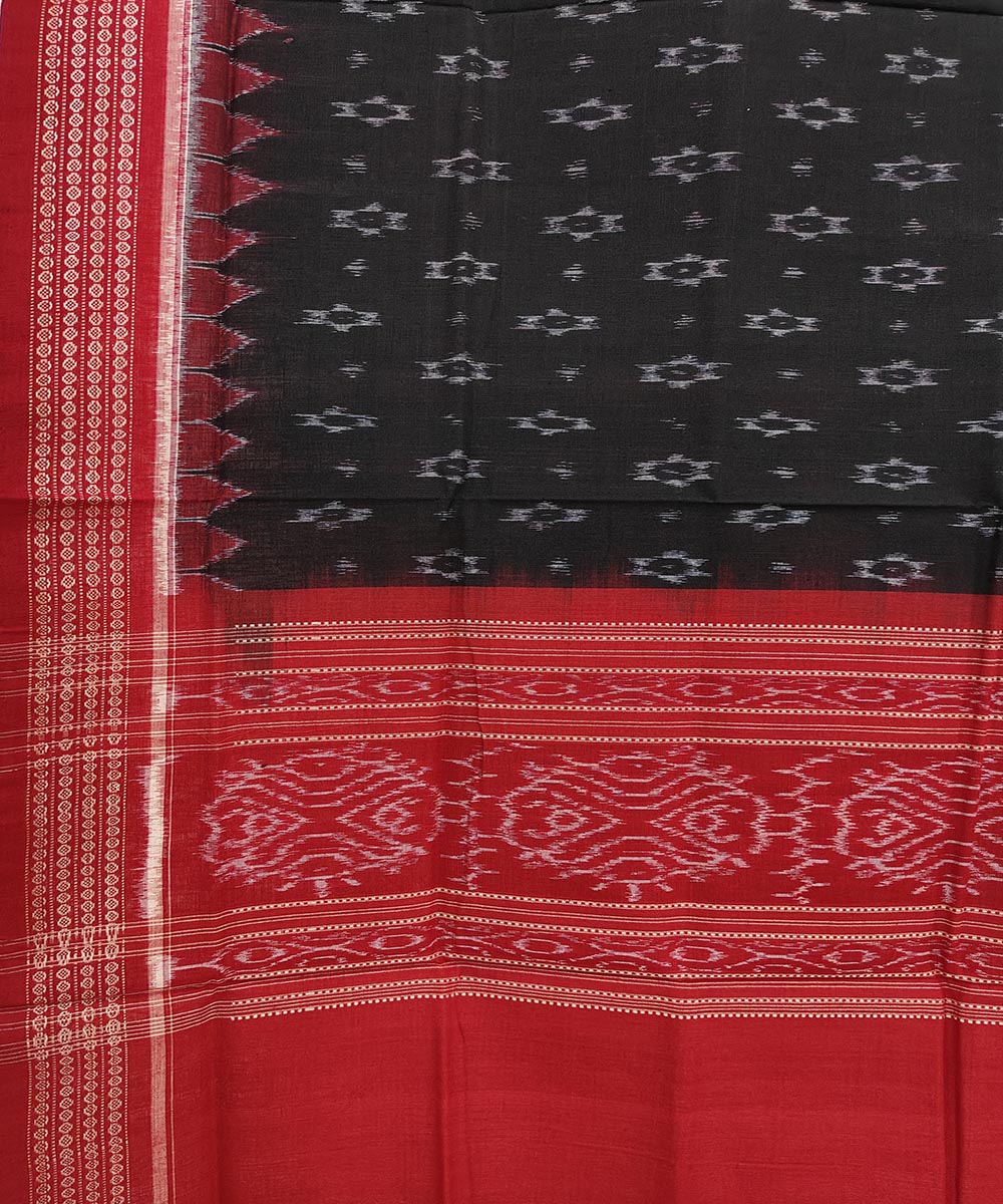 Black Red Sambalpuri Handwoven Single Ikat Cotton Dupatta Image 3