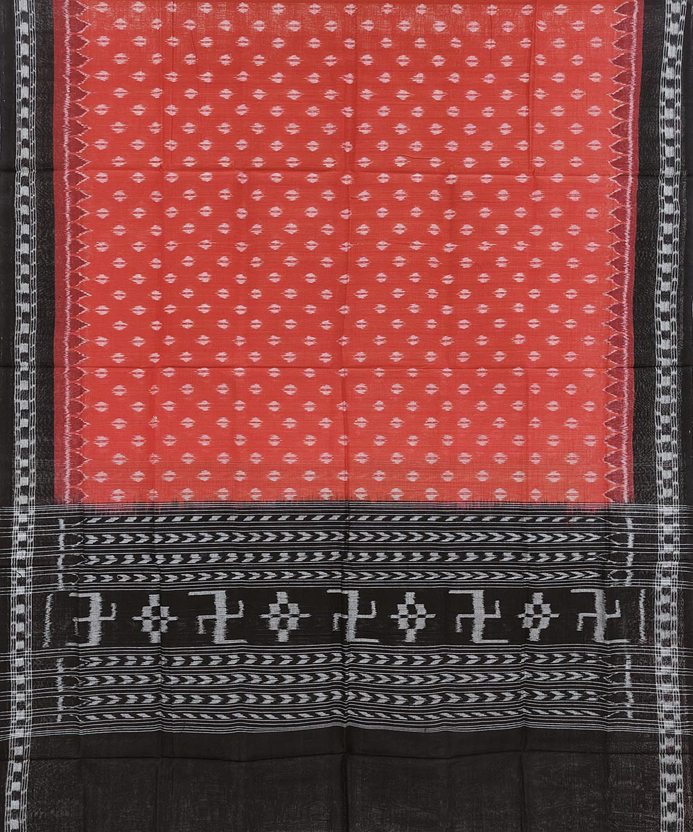 Rust Black Sambalpuri Handwoven Single Ikat Cotton Dupatta Image 2