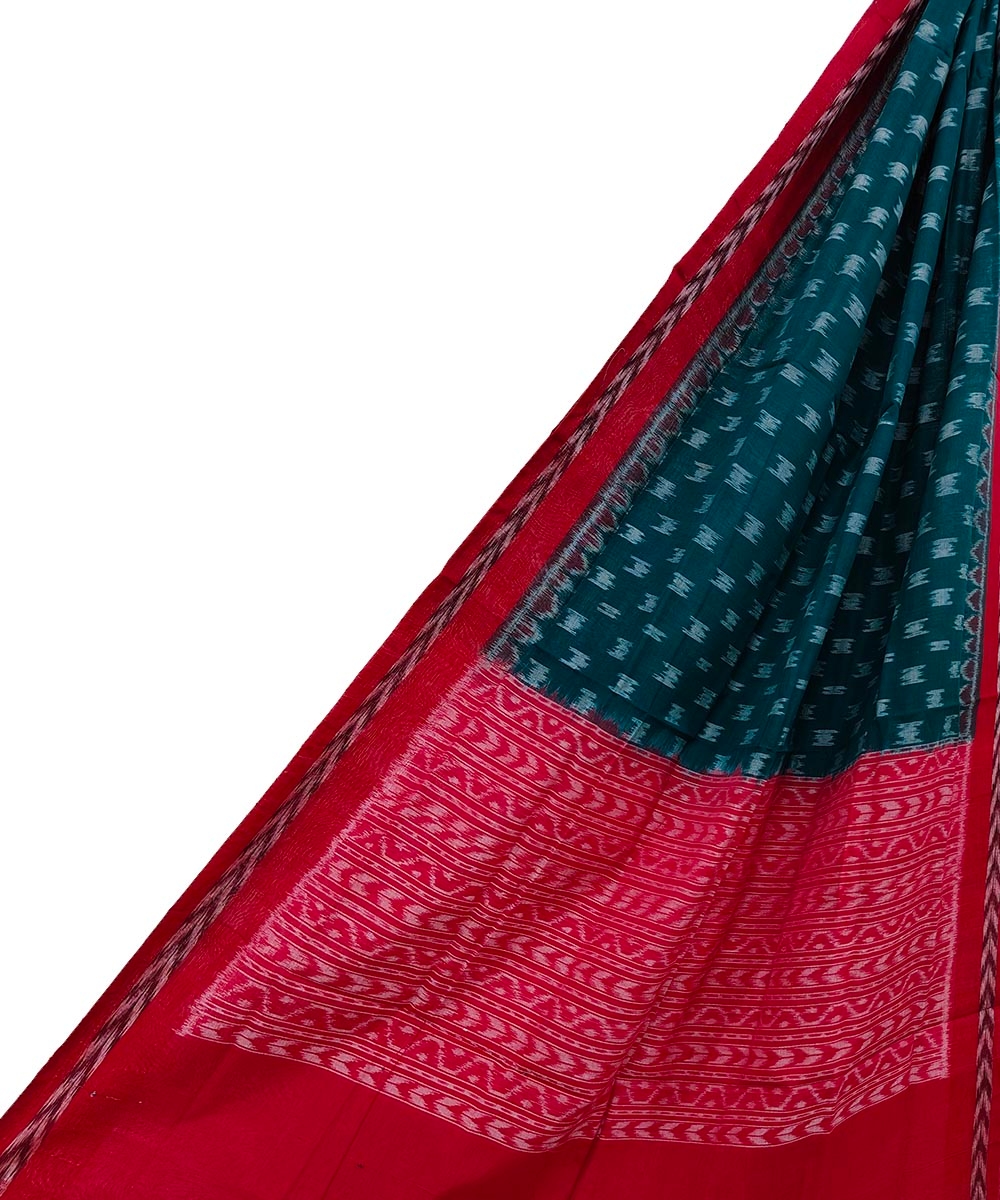Green Red Sambalpuri Handwoven Single Ikat Cotton Dupatta SFCDUP1452