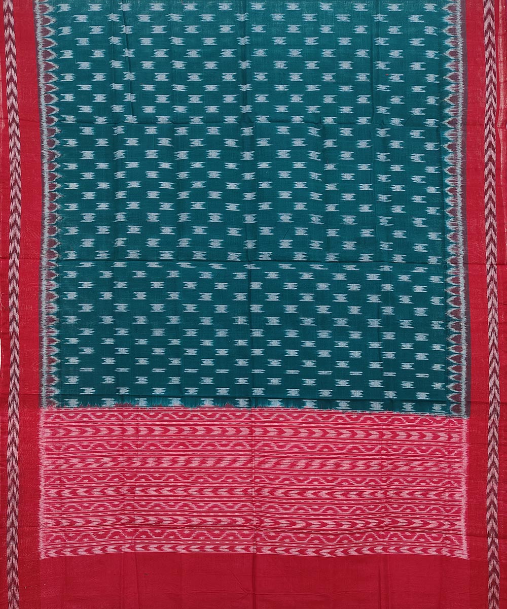 Green Red Sambalpuri Handwoven Single Ikat Cotton Dupatta Image 2