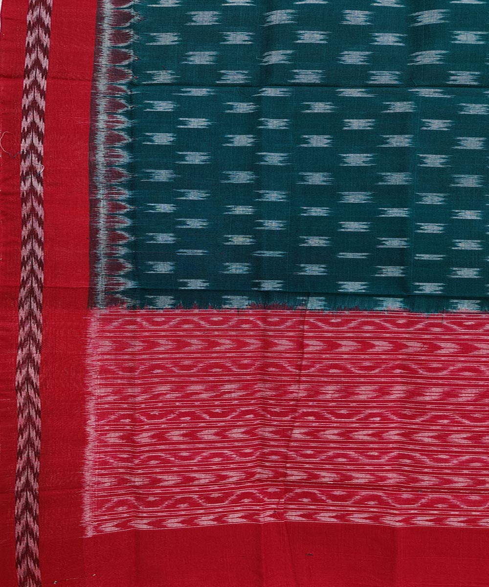 Green Red Sambalpuri Handwoven Single Ikat Cotton Dupatta Image 3