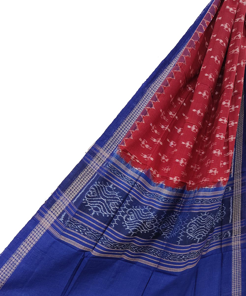 Maroon Blue Sambalpuri Handwoven Single Ikat Cotton Dupatta Image 1