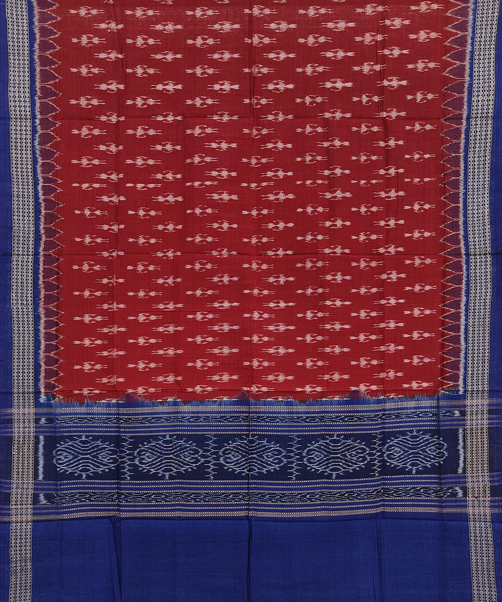 Maroon Blue Sambalpuri Handwoven Single Ikat Cotton Dupatta Image 2