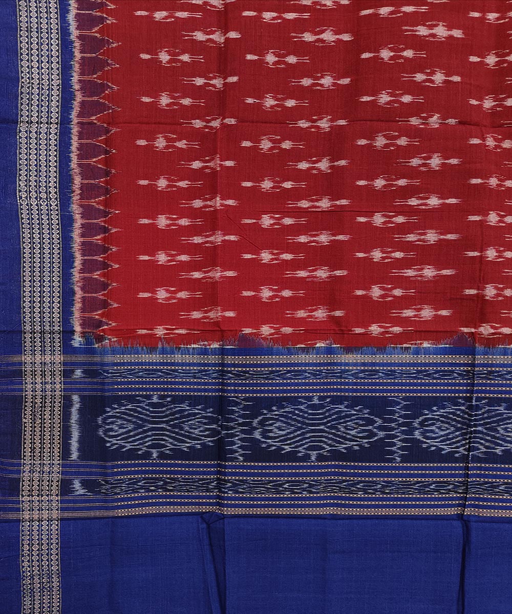 Maroon Blue Sambalpuri Handwoven Single Ikat Cotton Dupatta Image 3