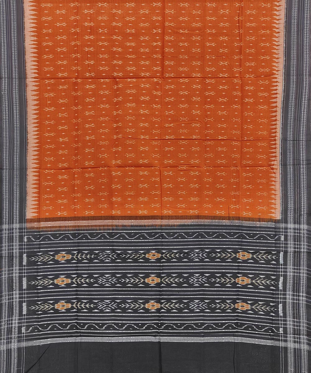 Rust Black Sambalpuri Handwoven Single Ikat Cotton Dupatta Image 2