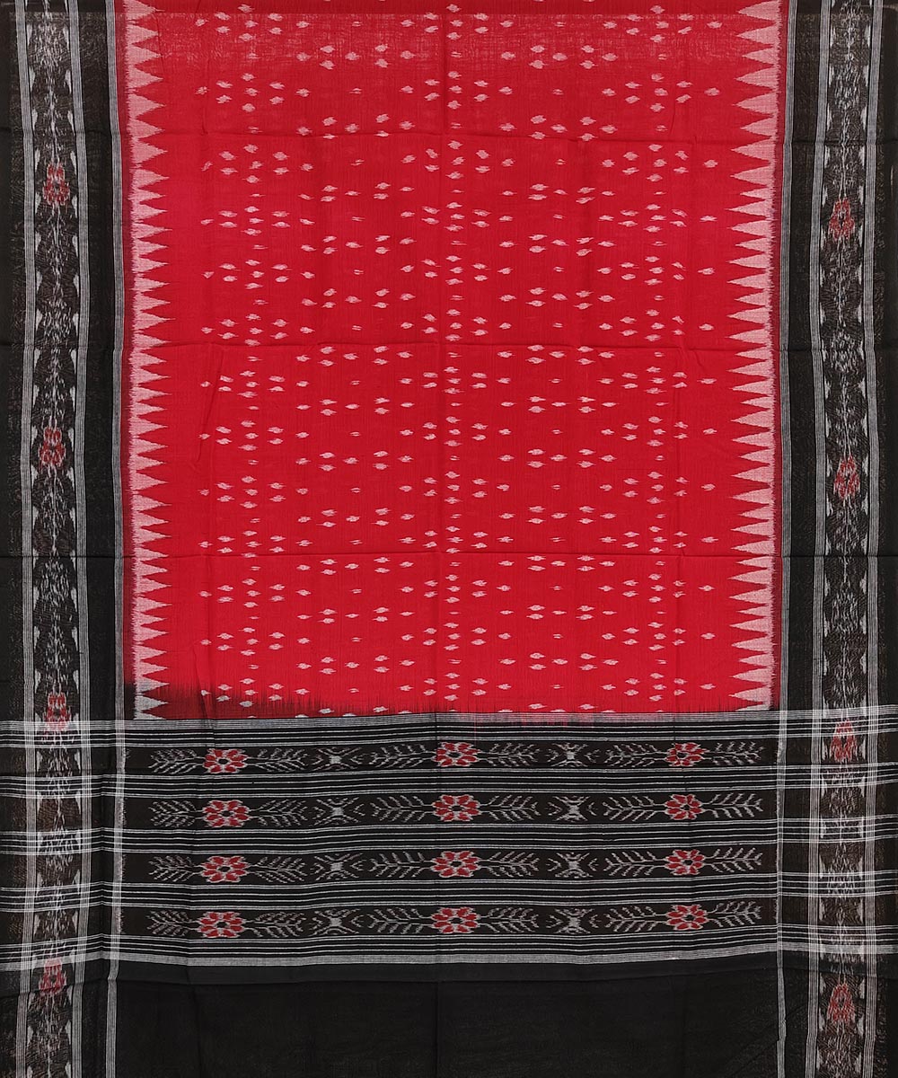 Red Black Sambalpuri Handwoven Single Ikat Cotton Dupatta Image 2