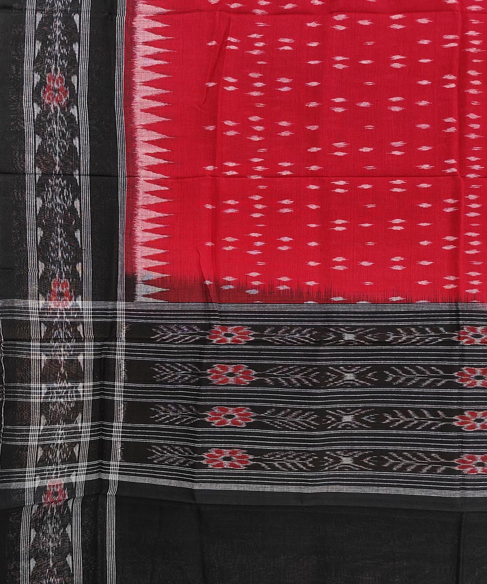 Red Black Sambalpuri Handwoven Single Ikat Cotton Dupatta Image 3