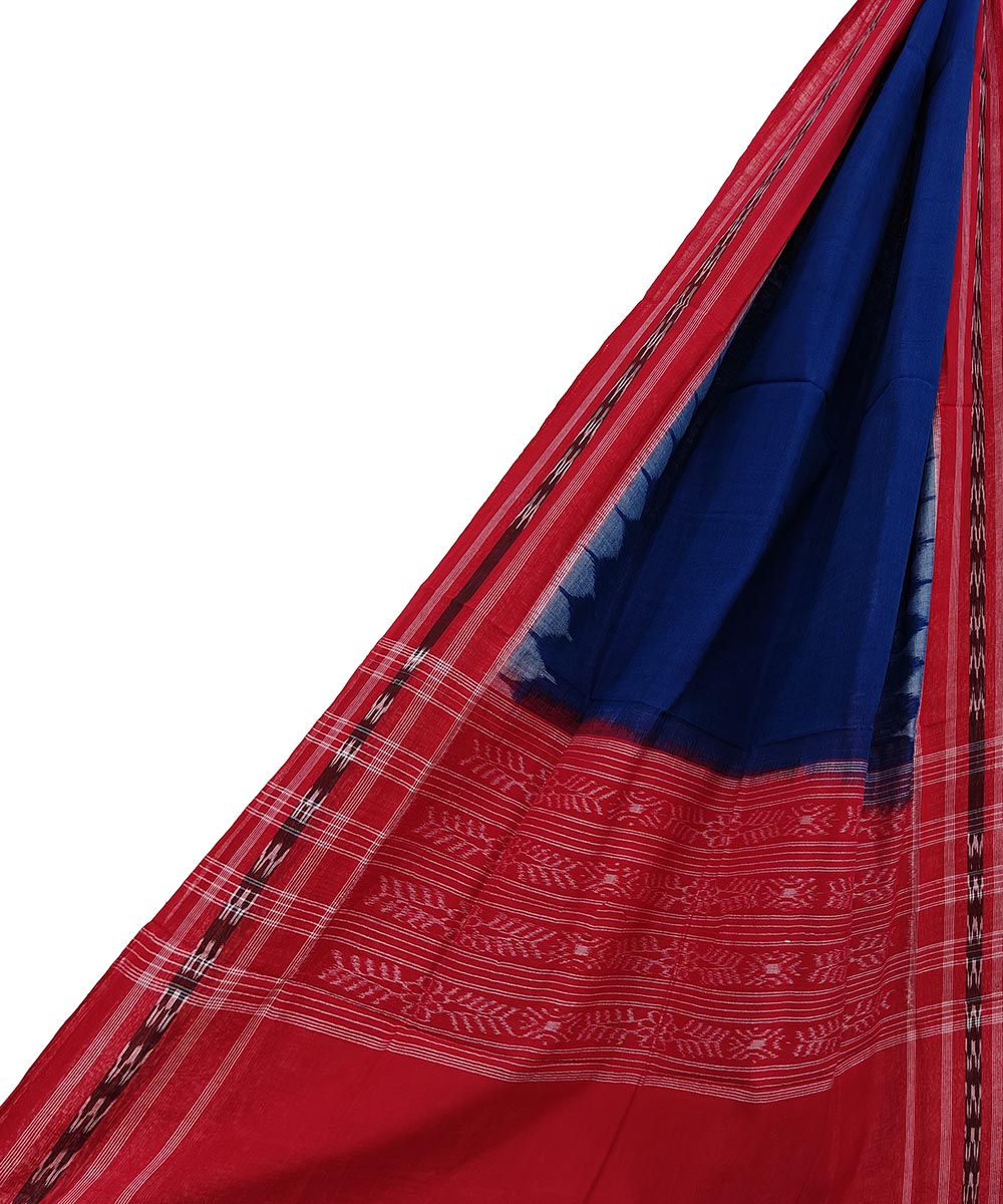 Blue Red Sambalpuri Handwoven Single Ikat Cotton Dupatta Image 1
